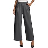 Amzdora Womens Dress Wide Leg Pants Pull On Stretchy Work Pants High Waisted Business Causal Palazzos Trousers with Pockets