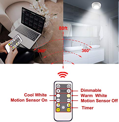 LUXSWAY Wireless Motion Sensor Ceiling Light, Battery Operated Light with Remote RF Signal Detector, Cool /Warm White Shower Light ,Bright Light Timer for Gargage Stair Closet Hallway 5.67 Inch - Thumbnail 4