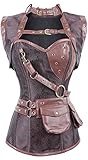 Bettydom Women Steel Boned Steampunk Overbust Corset with Jacket and Belt