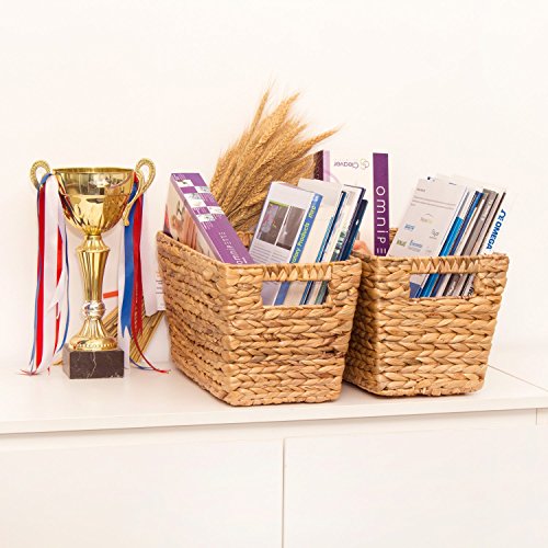 BEST CHOICE Storage Baskets Anti-Mold Mildew Stained Special Finishing Handmade of Nature Water Hyacinth, Magazine Book Toys CDs DVDs Organizer Bins 15"L x 8"W x 8.2"H by Mallaca