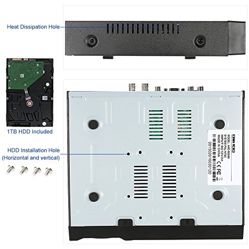 OWSOO 4CH Full 1080N(9601080) AHD DVR HVR NVR H.264 HDMI P2P Cloud Network DVR Digital Video Recorder with 3.5'' Inch 1TB HDD
