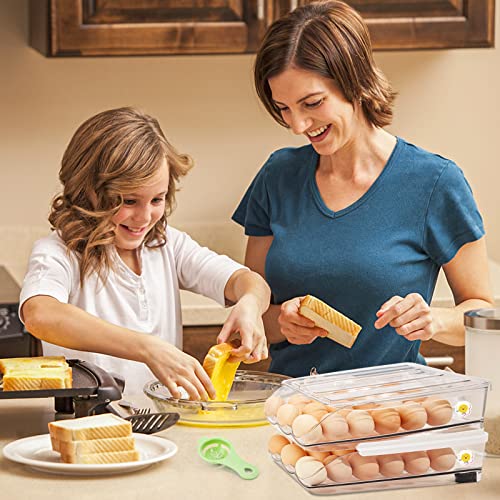 TAOPE Egg Holder for Refrigerator, Scrolling Egg Storage Container Reusable, Double Layer Fridge Egg Trays 36 Grids, Auto Rolling Egg Organiser Egg Storage, Smart Way to Ensure Older Eggs Get First