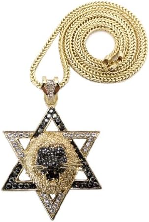 NYFASHION101 Lion Head Star of David Pave Pendant w/ 36" Franco Chain Necklace