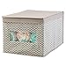 mDesign Decorative Soft Stackable Fabric Closet Storage Organizer Holder Box - Clear Window, Lid, for Child/Kids Room, Nursery - Large, Collapsible Foldable - Chevron Zig-Zag Print - Taupe/Natural