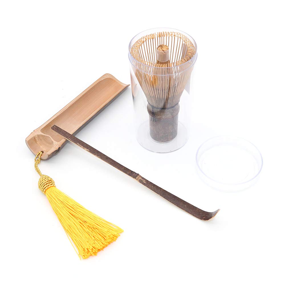 POFET Handmade Japanese Tea Ceremony 3PCS/Set Bamboo Matcha Tea Whisk, Spoon and Scoop with Rice Tassel