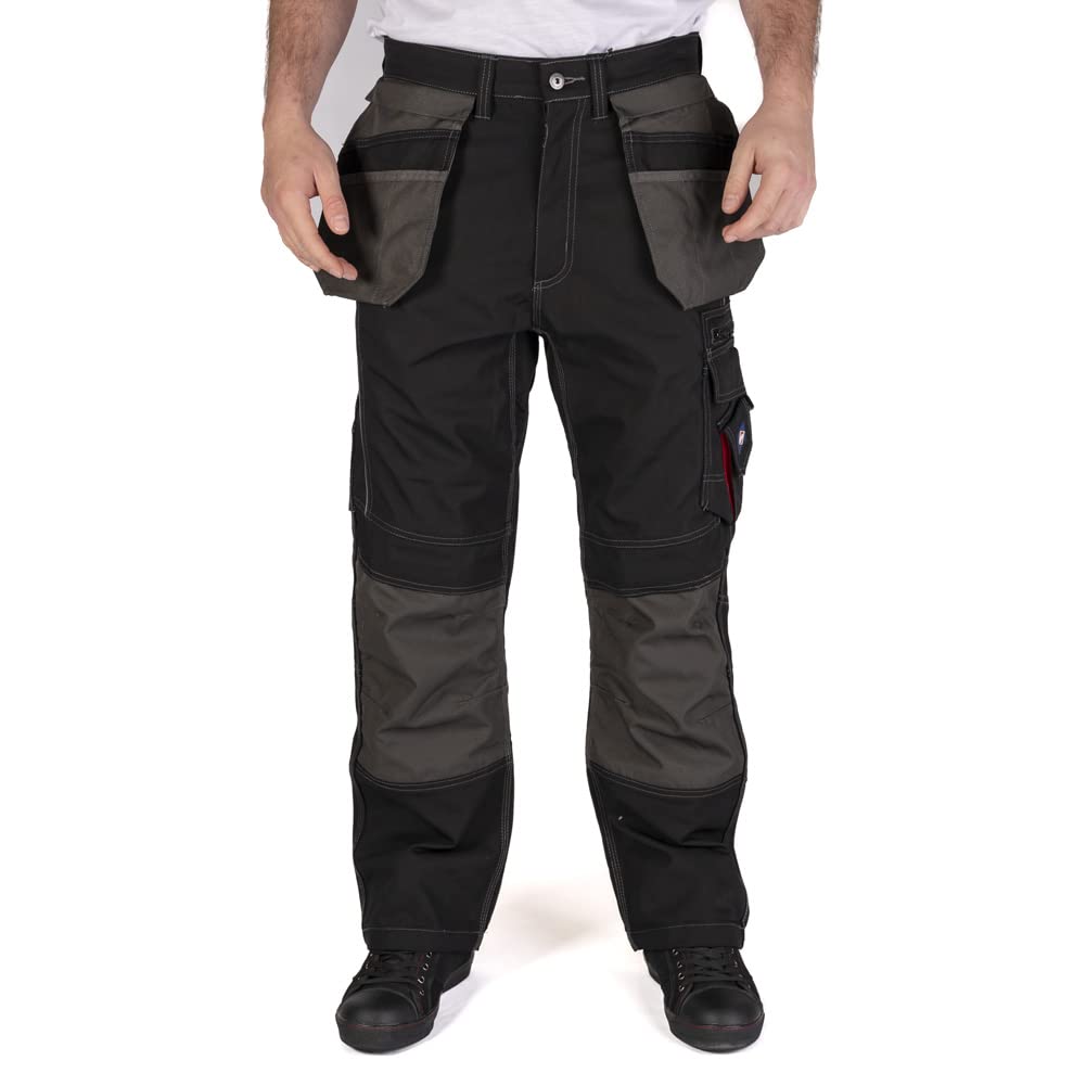 Lee Cooper Workwear LCPNT224 Mens Contrast Multi & Holster Pocket Kneepad Work Safety Cargo Pants Trousers, Black, 38W / 31L