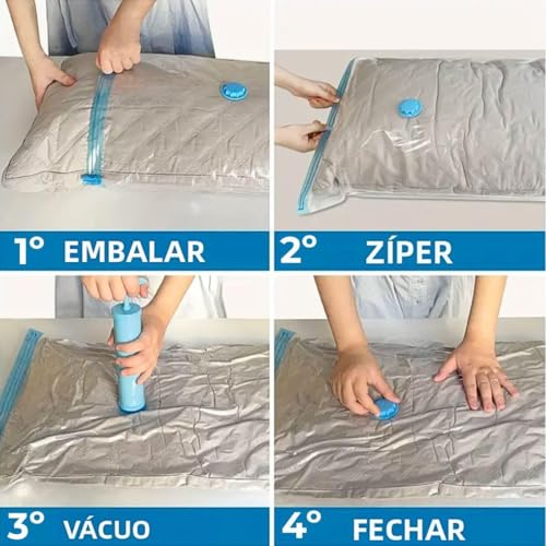 Kit com 10 Sacos a Vácuo para Roupas e Viagem 50x60 cm com Bomba Manual Inclusa, Ideal para Organização de Armário e Mala de Viagem, Compressão de Roupas, Redução de Volume e Economia de Espaço