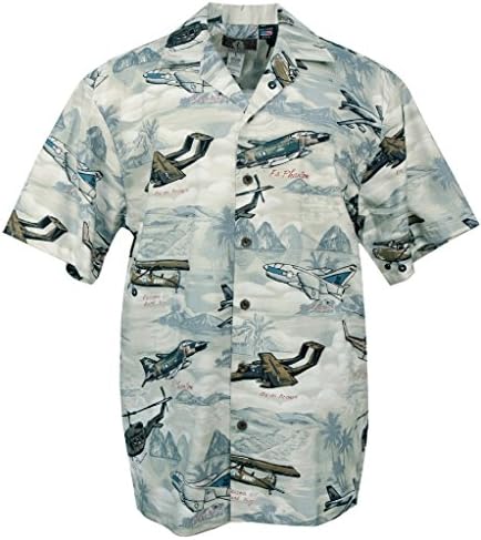 Palm Fighters &amp; Helos - Men's Hawaiian Print Aloha Shirt - Green - Small
