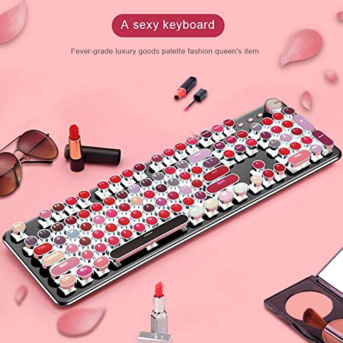 MOGOI Retro Mechanical Gaming Keyboard, Lipstick Keyboard Waterproof Wired Gaming Keyboard Luxury Palette 104 Keys Metal Panel for Windows PC Desktop Computer Women Girls
