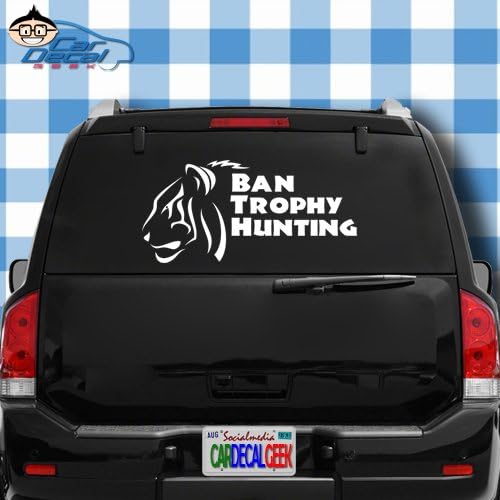 Ban Trophy Hunting Tiger Vinyl Decal Sticker Bumper Cling for Car Truck Window Laptop Macbook Wall Cooler Tumbler | Die-cut/No Background | Multi Sizes/Colors | by Car Decal Geek -Silver, 20"