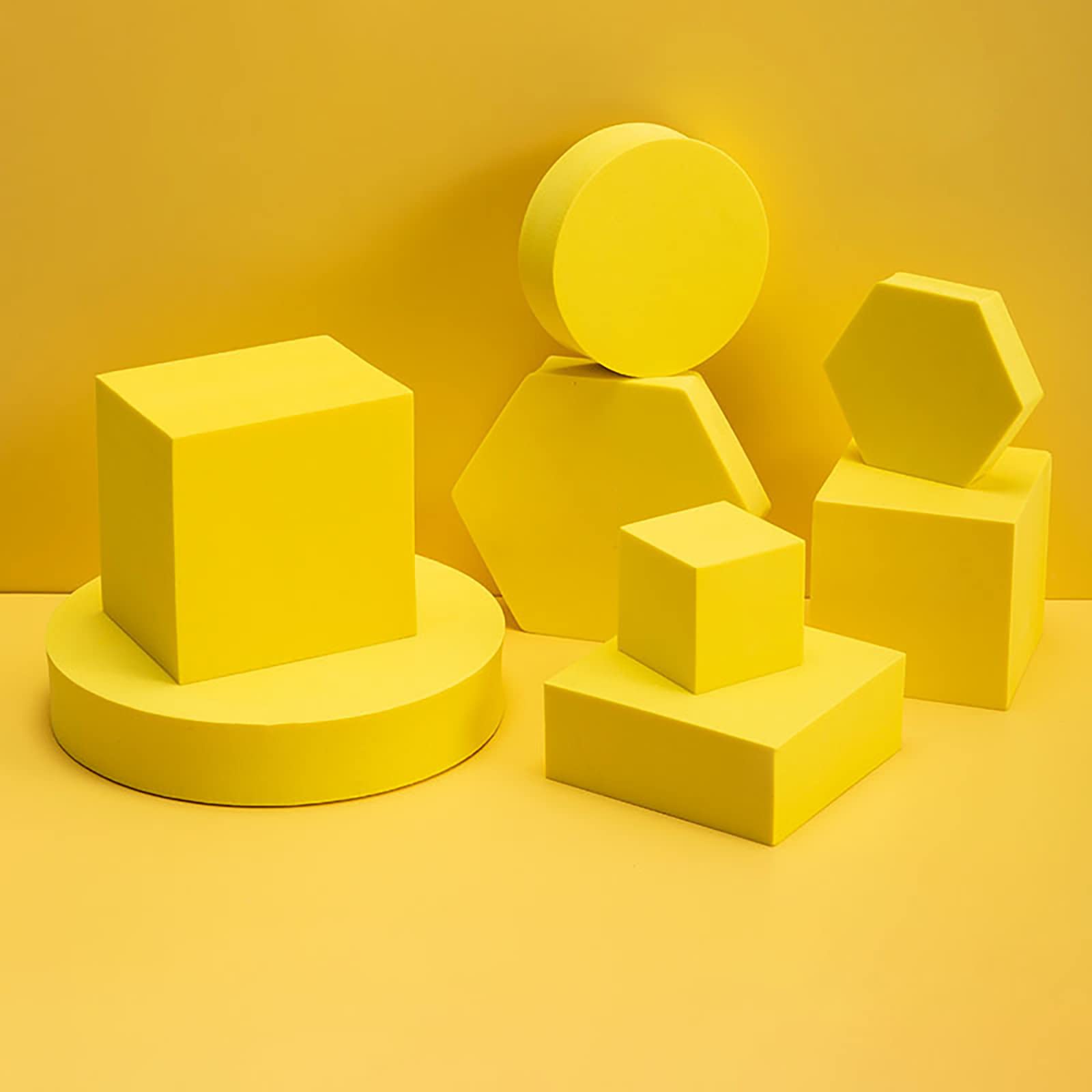 Photo 1 of Yiemoge 8PCS Geometric Cube Photo Props Set, Hard Foam Photography Background Props for Goods, Crafts, Lipstick, Jewelry, Cosmetics, Makeup Tools, Food (Yellow)