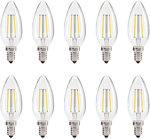 YMTC C35 LED Candelabra Bulbs，Dimmable E12 Base 2W 20W Equivalent White AC 110V for Candlestick, Pendant Lamp 10pcs