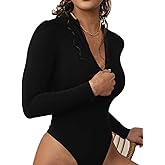 Decimalpt Women’s Long Sleeve Bodysuit Tops Turtleneck/V Neck Leotards Front Zip Basic Stretchy Bodysuit Thong Clubwear