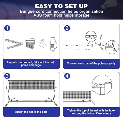 CENXI Badminton Net, Height Adjustable Volleyball, Foldable Nylon Net 10 ft Wide, Tennis, Small Pickleball Nets for Backyard Game and Indoor Outdoor Use, Easy Setup