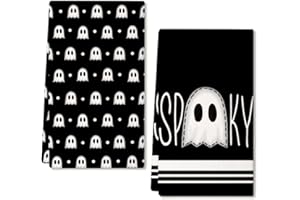 ARKENY Halloween Kitchen Dish Towels Set of 2,Black Ghost Bowknot 18x26 Inch Drying Dishcloth,Farmhouse Home Decoration AD132