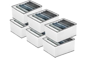 EASEVE 6 Pack Wardrobe Closet Organizer and Storage for Clothes - 7 Grids Foldable Drawer Dividers Organizers for Jeans | Pan