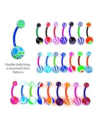 BodyJ4You - Piercing para ombligo, 15   100 piezas, barra flexible de acero de 14 G