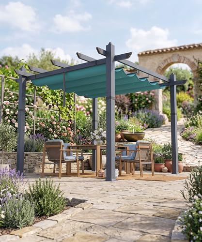 GarveeTech 10x10 ft Pergola Gazebo with Adjustable Canopy, Heavy-Duty Aluminum…