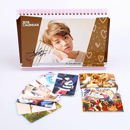 BTS Jungkook Calendar 2018 and 2019, With 12 Love yourself Photo Cards 2 sided Photos + 3 Stickers from Love yourself Album Group Photos Fan made