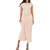 ZESICA Women's Summer Cap Sleeve Wedding Guest Cocktail Midi Dress | Bodycon Mock Neck, Flattering Hide Tummy Wrap Dress, Casual, Elegant Long Dresses for Wedding Guest Formal Party Work