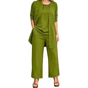 3 Piece Outfits for Women Dressy Pant Suit Long Sleeve Cardigan Top Wide Leg Pants Comfy Casual Matching Sets