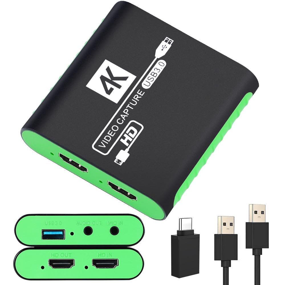 ビデオゲームキャプチャーボード HDMI 4K パススルー対応 Switch対応 PS5 対応 1080P 60FPS キャプチャー USB 3.0 Type-C 低遅延 PS4/Xbox/Wii U/PC/ウェブカメラ/スマートフォン対応 実況 会議 ライブ配信 録画 Windows 7/8