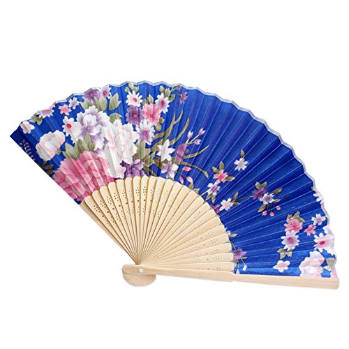 MOVEmen Women Vintage Bamboo Folding Hand Held Flower Print Fan Chinese Dance Party Pocket Gifts Summer Folding Fan Decoration Fan for Wedding Dress Accessories (B)