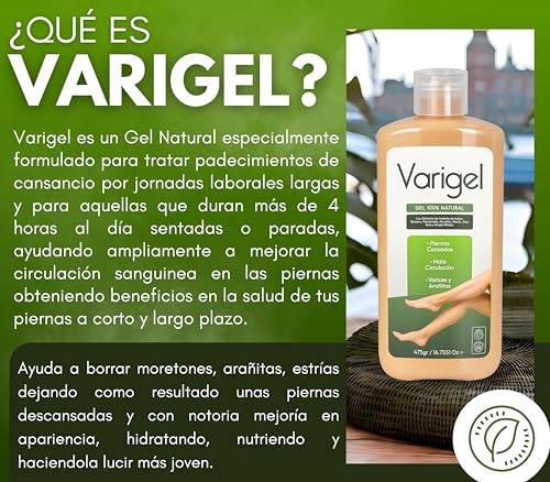 Varigel 475gr – Gel para piernas Cansadas e Hinchazón | Con Castaño de Indias, Hamamelis & Romero | Textura Ligera, Absorcion rápida