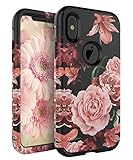 TIANLI Apple iPhone X Case,iPhone 10 Case Cute Flowers for Girls/Women Smooth Surface Three Layer Shockproof Protective Cover,Floral Black