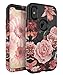 TIANLI Apple iPhone X Case,iPhone 10 Case Cute Flowers for Girls/Women Smooth Surface Three Layer Shockproof Protective Cover,Floral Black