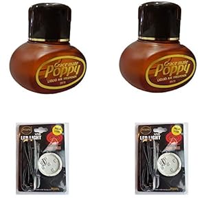 2 x Vanille Gracemate Poppy Luchtverfrissers en 2 x ROOD Led Light Base met USB-fitting