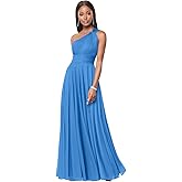 DDKoin One Shoulder Bridesmaid Dresses for Women A Line Pleated Chiffon Long Formal Wedding Guest Dress with Pockets