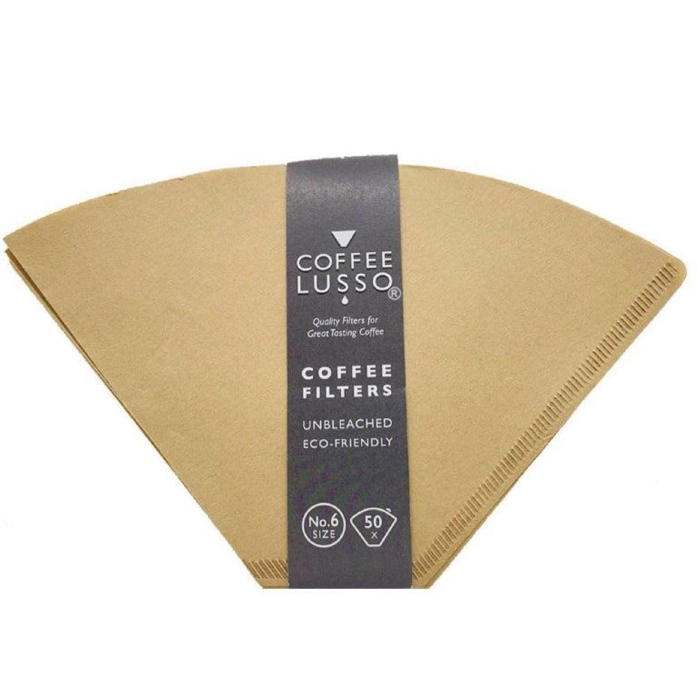 Size 6/No.6/1x6 Coffee Filter Papers by COFFEE LUSSO, Cone Shaped, Unbleached, Eco Friendly (50)