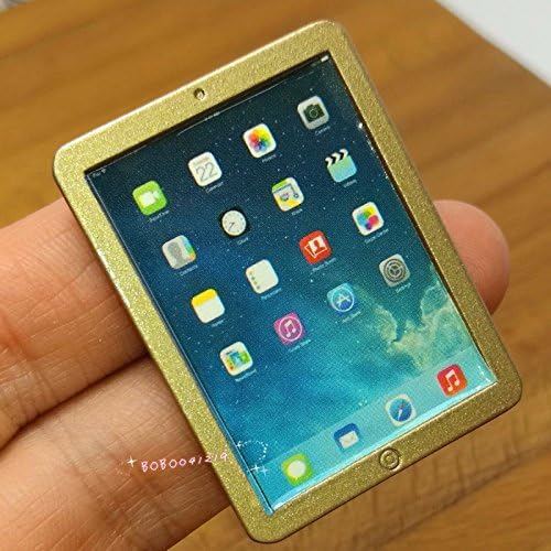 Bobominiworld Metal Mini Tablet Laptop Dollhouse Miniatures Decoration 1:12 Scale Length 3.9cm Golden
