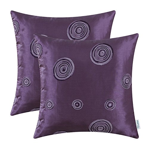 Pack of 2 CaliTime Cushion Covers Throw Pillow Cases Shells for Home Sofa Couch 18 X 18 Inches, Modern Random Circles Geometric Chain Embroidered, Purple