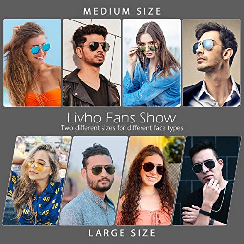 image for LIVHO 2 Style Classic Aviator Polarized Sunglasses for Men Women Metal
