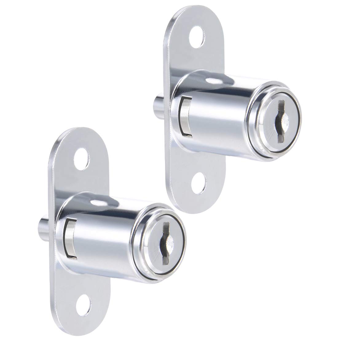 Photo 1 of uxcell Drawer Desk Wardrobe Cabinet Push Plunger Lock, 3/4" Cylinder Diameter 7/8" Cylinder Length, Zinc Alloy Chrome Finish, Keyed Alike 2Pcs