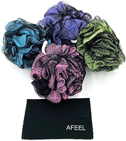 Bath Shower Sponge Mesh Set of 4 Colors Exfoliating Pouf Balls Loofah