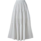 OSTOO Women's Summer Long Flowy Renaissance Skirt with Pockets - Boho High Waist A-Line Maxi Skirt