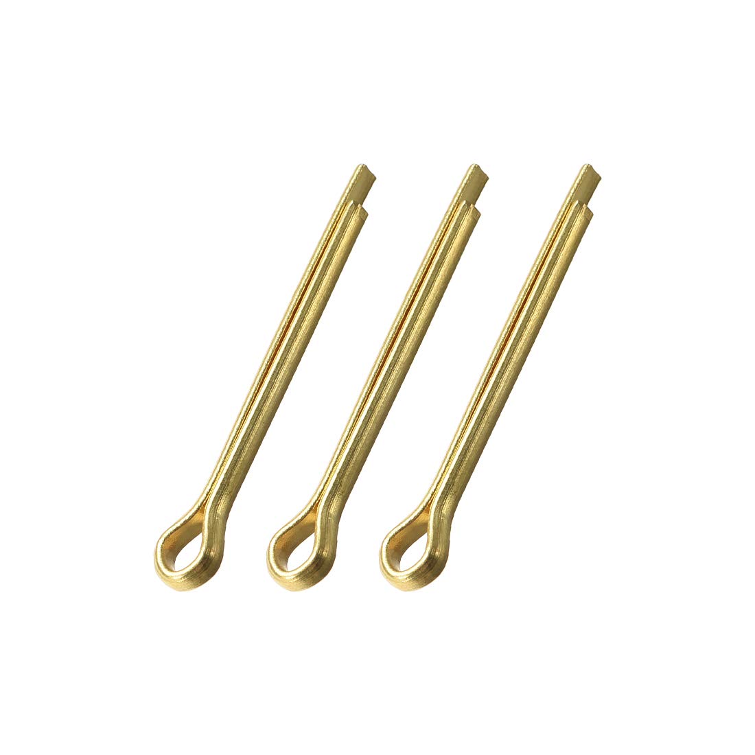 sourcing map Split Cotter Pin - 4mm x 40mm (5/32 inch x 1 37/64 inch) Solid Brass 2-Prongs Gold Tone Fastener Clip Key 3Pcs
