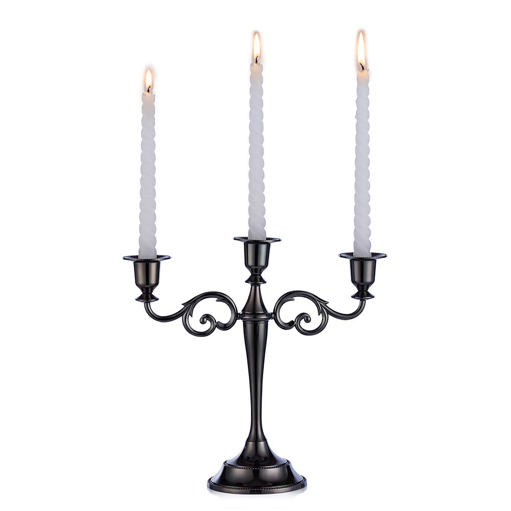 Sziqiqi Black metal candle holder 3-arms candle stand 27cm tall wedding event candelabra candle stick, Black