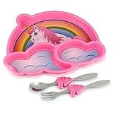 KidsFunwares Me Time PP Dinnerware Set (Unicorn) - 3-Piece Set for Kids and Toddlers - Plate, Fork and Spoon that Children Love - Sparks your Child's Imagination and Teaches Portion Control