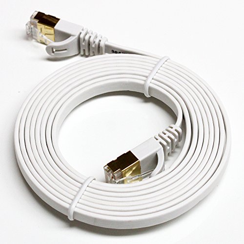 Tera Grand - 2 Pack - CAT7 10 Gigabit Ethernet Ultra Flat Patch Cable for Modem Router LAN Network Playstation Xbox - Built with Gold Plated & Shielded RJ45 Connectors, 6 Feet White - Thumbnail 4