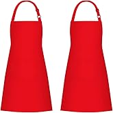 Jubatus 2 Pack Bib Aprons with 2 Pockets Cooking Chef Kitchen Apron for Women Men, Red