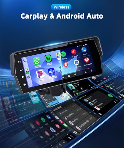 Rimoody Wireless Carplay Motorcycle Display with Dashcam 2 Front and Back Camera, 6.86 Inches Touchscreen Portable Carplay Android Car Screen for Motorbike with Mirror Link/Bluetooth/IP68 Etanche