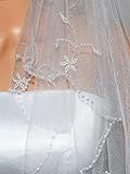 2T 2 Tier Flower Pearl Edge Petite Fingertip Length Bridal Wedding Veil VA5A3 by SparklyCrystal