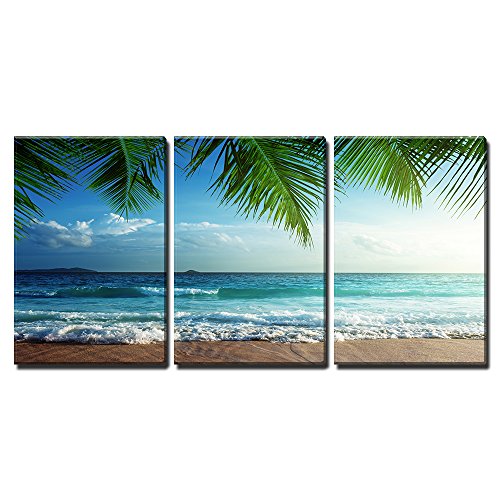 wall26 - Sunset on Seychelles Beach - Canvas Art Wall Art - 24"x36"x3 Panels