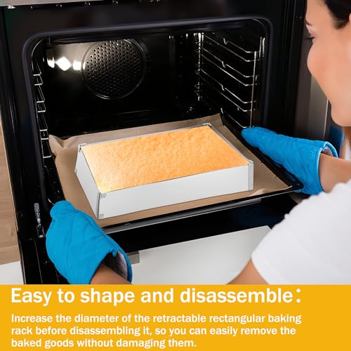 Zocipro Stampo Rettangolare Torta, Alta 5 cm, 27 x 18 cm, Estensibile Fino a 52 x 33 cm, Anello per Torte Regolabile Rettangolare Tortiera da Forno in Acciaio Inox per Torte Crostate Pizze