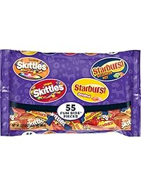 Skittles and Starburst Halloween Candy Bag, 55 Fun Size Pieces, 22.7 ounces