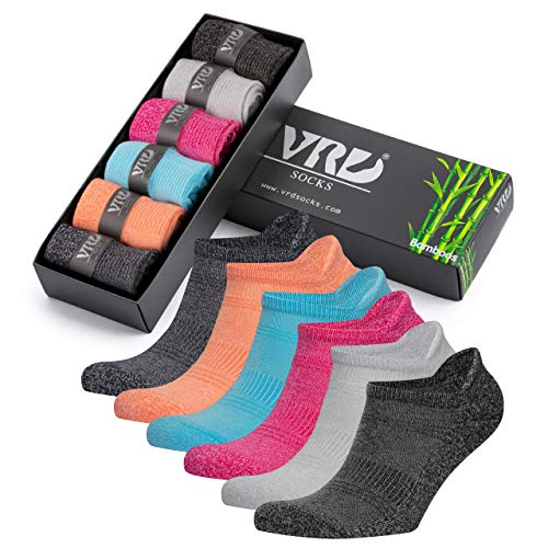 VRD-Bamboo-Womens-6-Pack-Performance-Heel-Tab-Athletic-Soft-Comfy-Socks-for-Running-Workout-Outdoor-Sports-Women-Ankle-Low-Cut-Socks-For-Girls-Size-5-10
